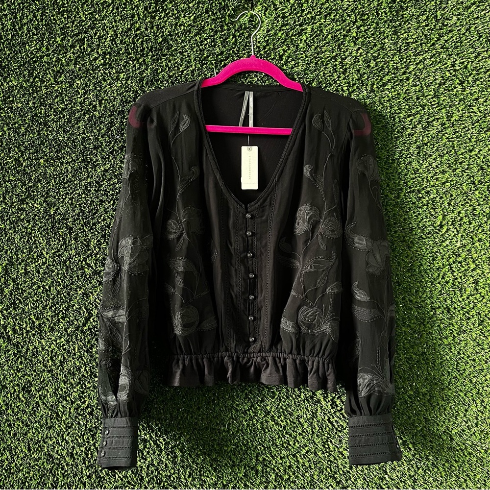 Chic Black Floral Women's Blouse